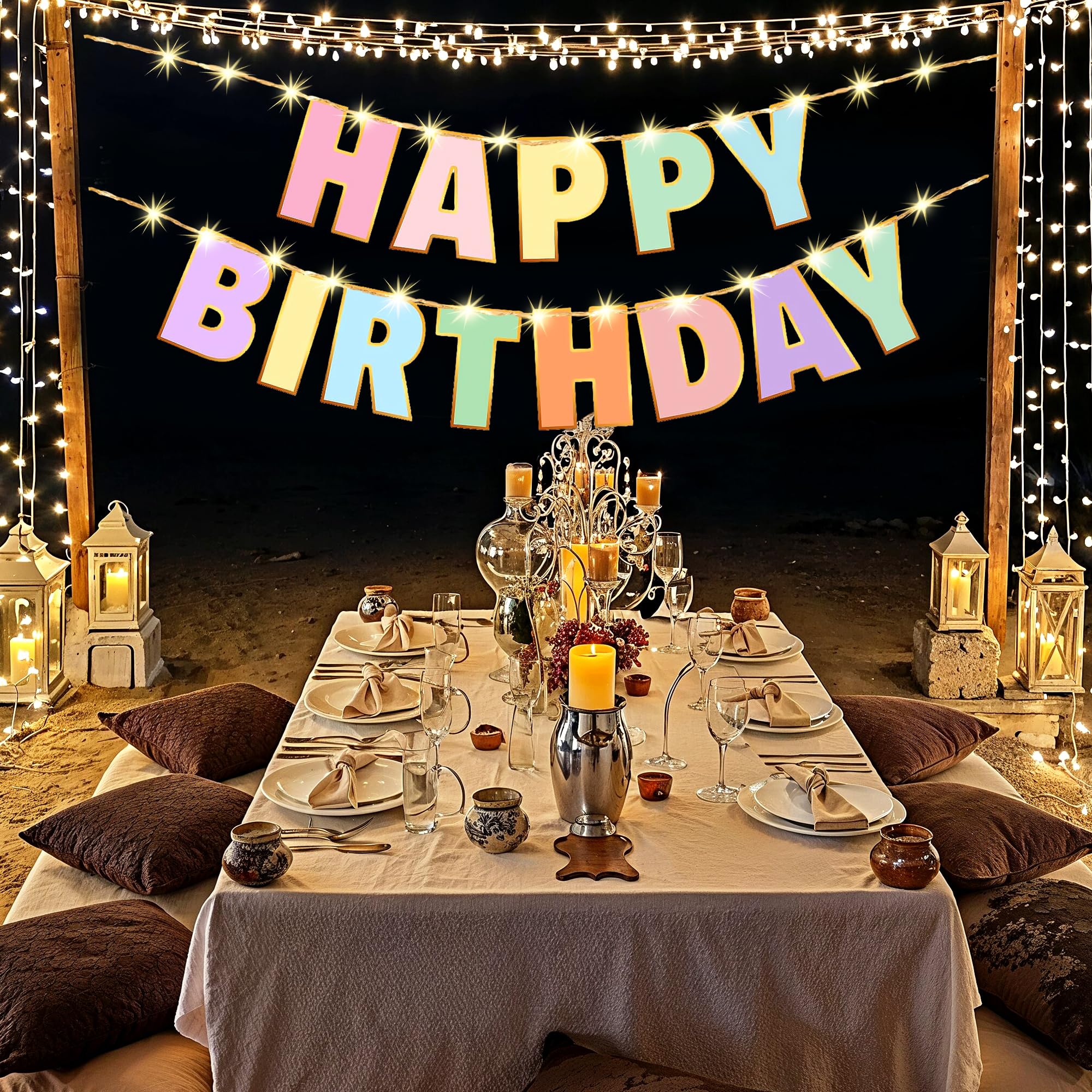 Party Propz Rainbow Theme Happy Birthday Banner For Kids – 2pcs Happy Birthday Jumbo Size Letters Banner with 3M Warm Lights, Brthday Decoration Banner for Boys & Girls (Cardstock) 2