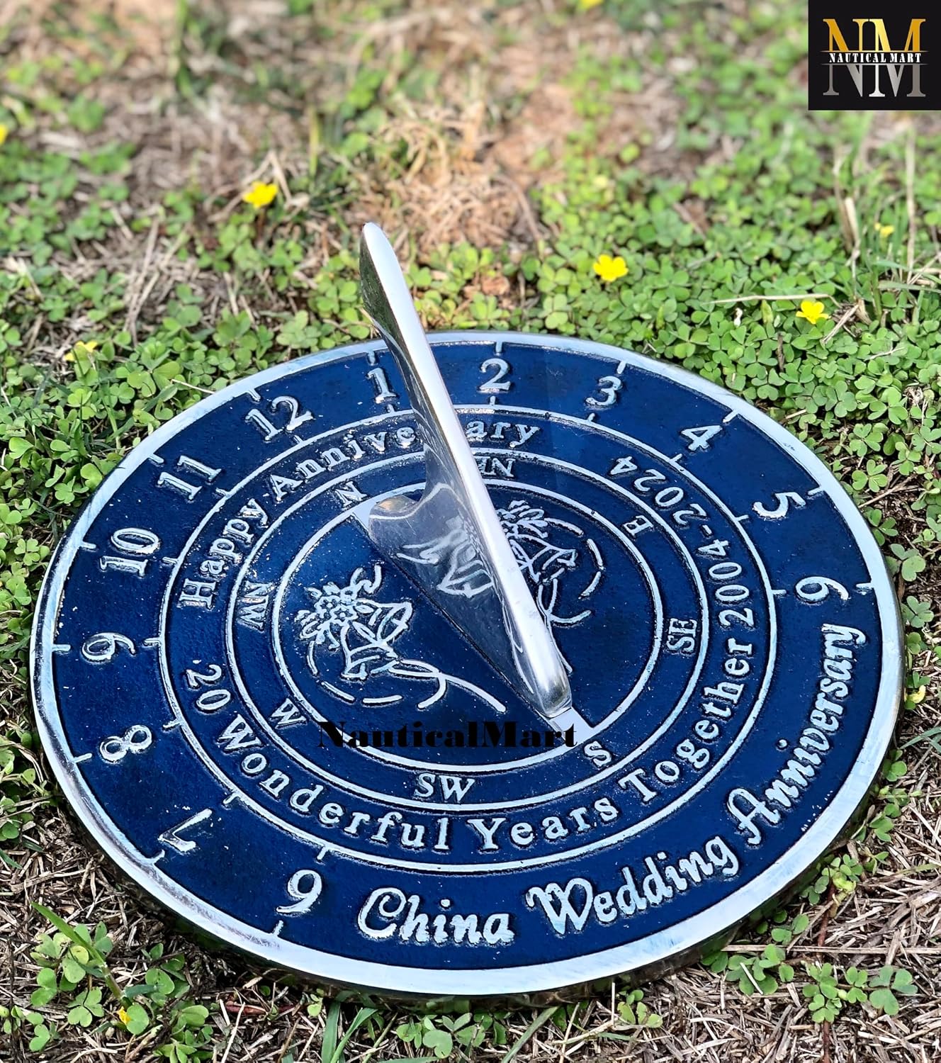 NauticalMart 20th China Anniversary Unique Marriage Present for Parents, Grandparents, Friends, Husband or Wife, Couples, Him & Her Wedding Anniversary Sundial Gift 2024 (20th Anniversary)