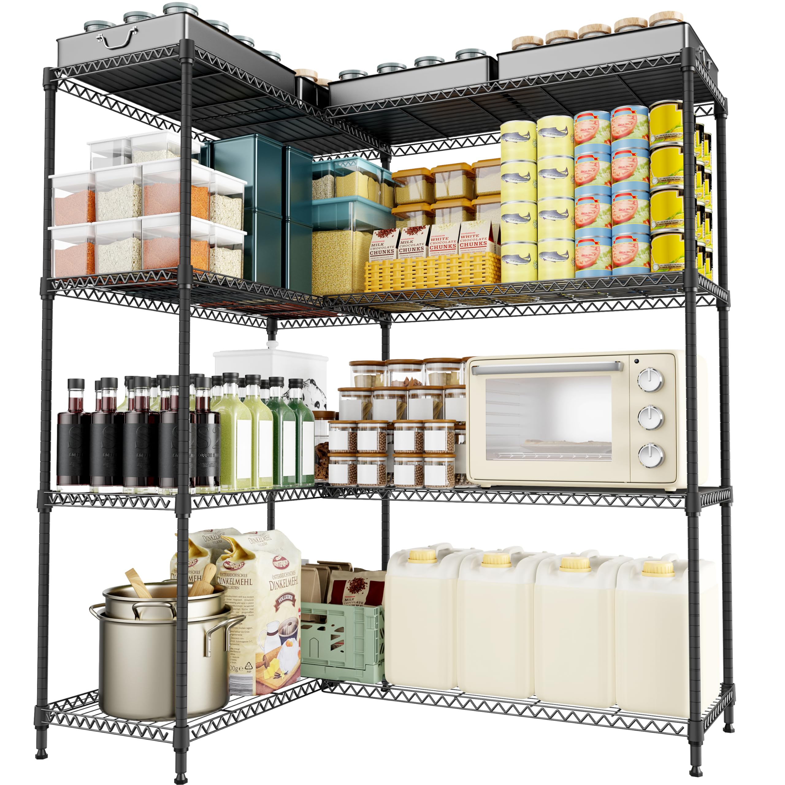 M MZG Storage Rack Metal 4 Tiers Wire Shelving Unit Adjustable Shelves and Levelling Feet Max Capacity 545 Kg Heavy Duty Pantry Shelves for Tool Shed Garage Storehouse Black 40 x 85 x 151.1 cm
