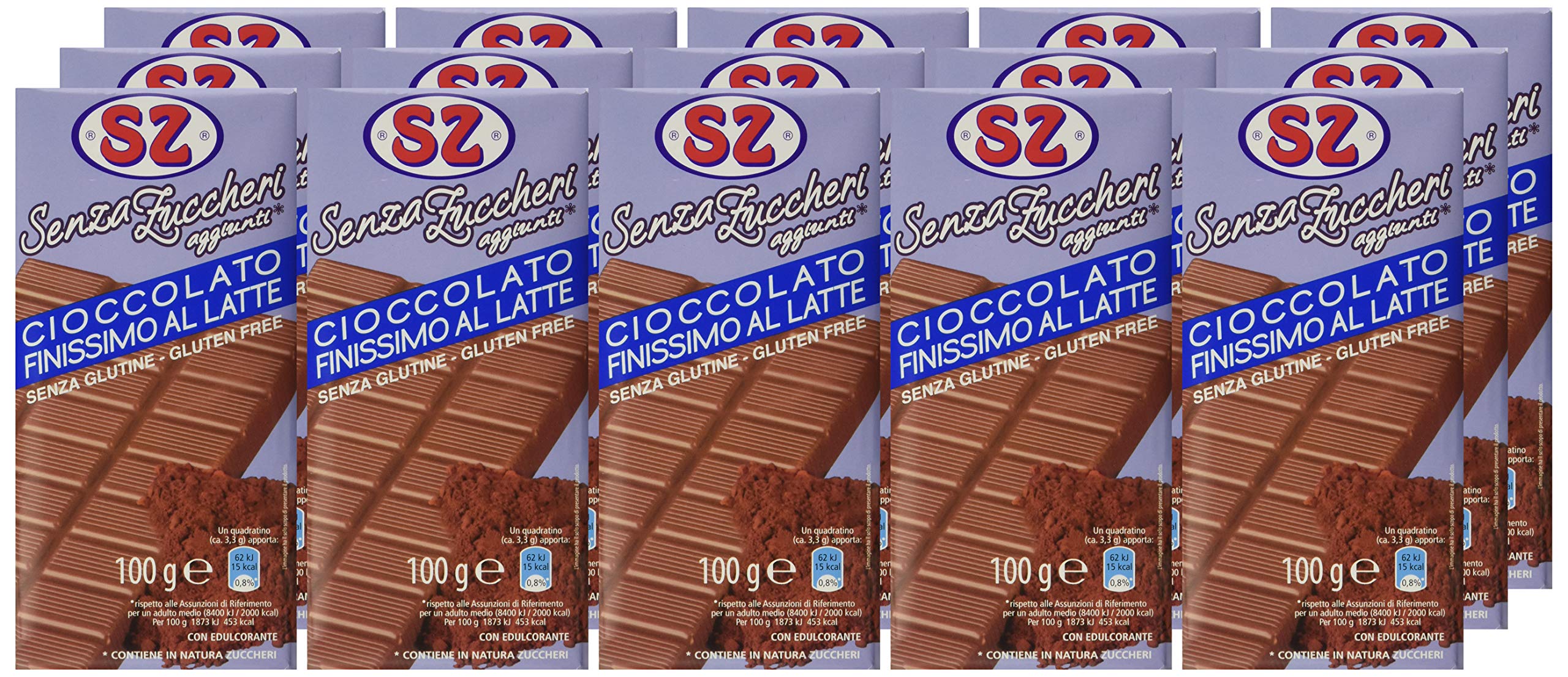 Sz - senza Zucchero Cioccolato al Latte - Confezione da 15 Pacchi X 100 G