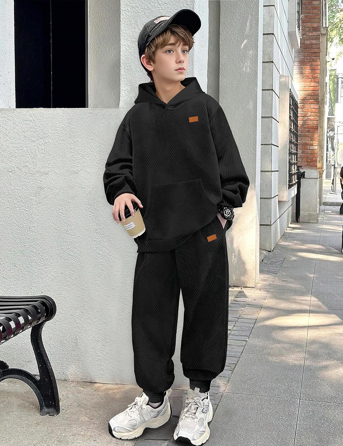Boys Clothes Ribbed Solid Long Sleeve Hoodie Sweatshirt and Sweatpants 2Pcs Fall Winter Outfits for 6-14 Years - Image 3
