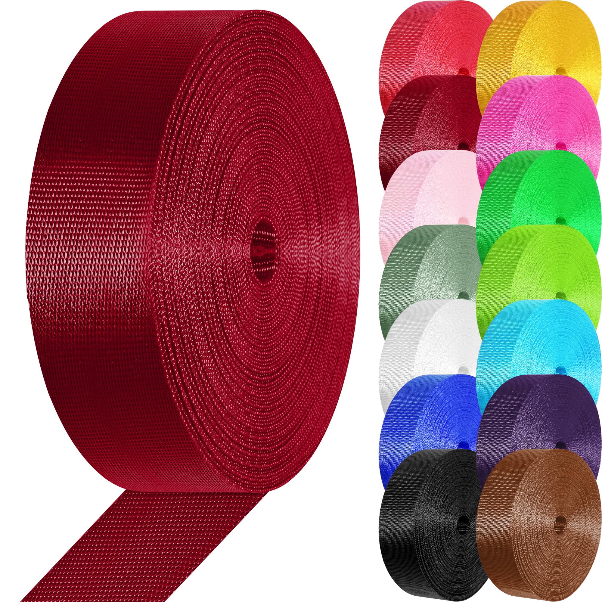 YOGHAVRS Nylon Webbing 1 inch 1.5 inch Nylon Strap Webbing Straps, 3.3 10 25 50 Yards Webbing Strapping for Bags/Lawn Chair/Climbing Outdoors Crafting