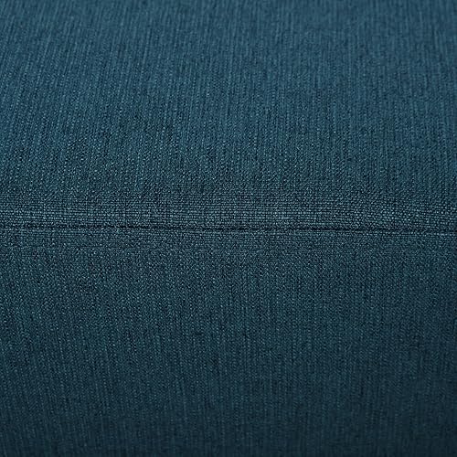 Miniatura 9 de HOMCOM Reposapiés otomano, taburete pequeño con tapicería de tela de lino y patas de plástico, otomana cubo para sala de estar, azul