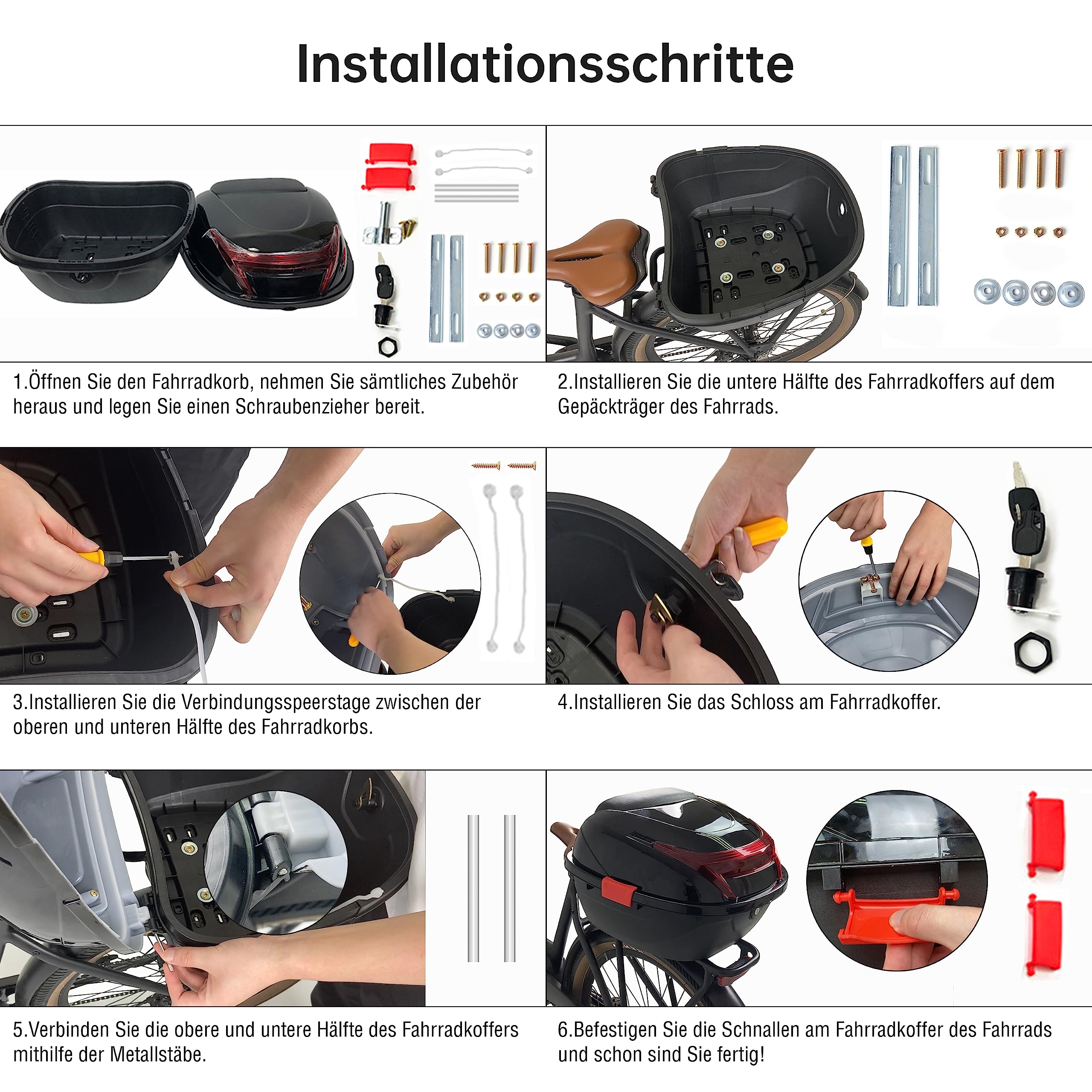 Abschliessbarer Fahrradkoffer für Gepäckträger - Box für Ihr Fahrrad | Montage am Gepäckträger | Fahrradkoffer hinten, Schwarz
