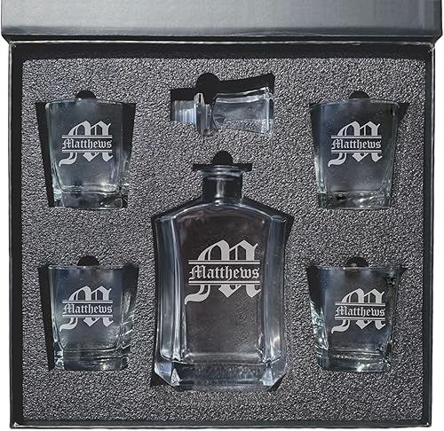 Miniatura 4 de My Personal Memories, Juego de decantador de whisky personalizado de 5 piezas, decantador y juego de regalo de 4 vasos, grabado personalizado con