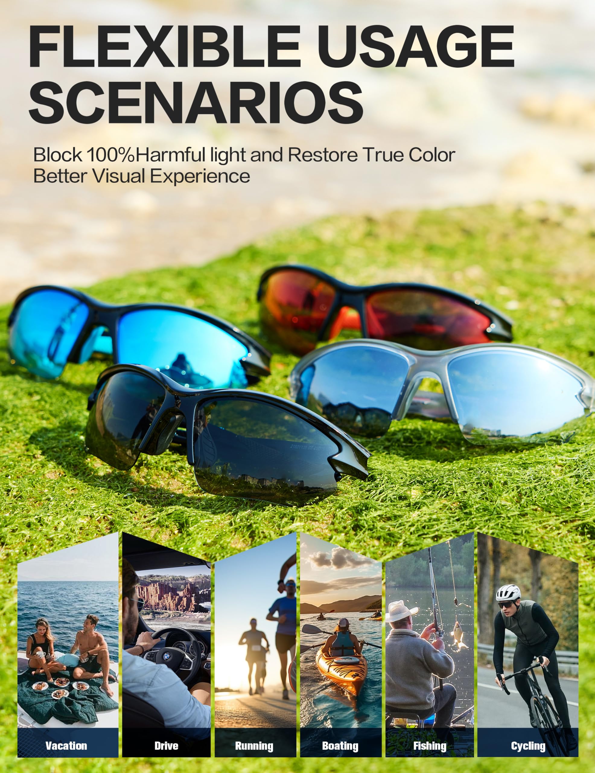 BIRCEN Gafas de sol polarizadas para hombre para conducir: TR90 gafas de sol con protección UV, ligeras, deportivas, para pesca, golf y viajes