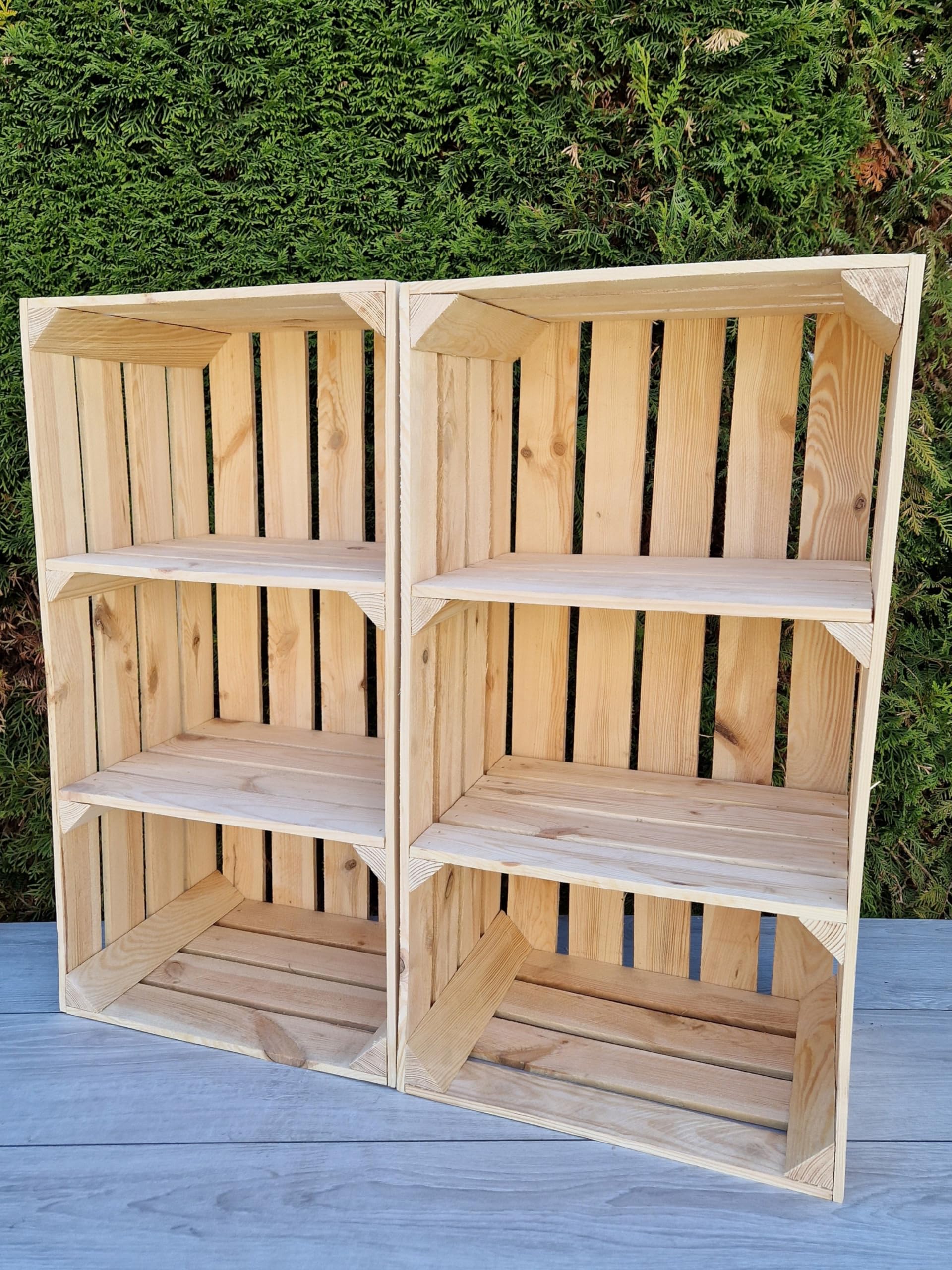 PYXIDAS Durable Wooden Storage Crates with 4 Shelves - Rustic Home Decor (2 Crates 2 short shelves, Natural)