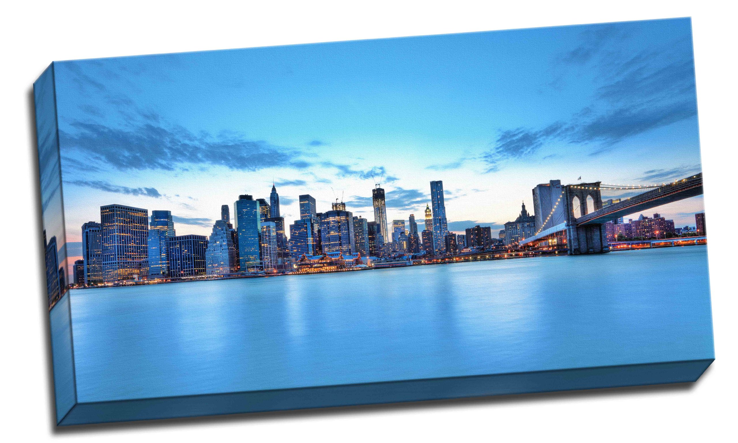 New York Skyline And Brooklyn Bridge Canvas Art Print Poster 30"X 16" Inches
