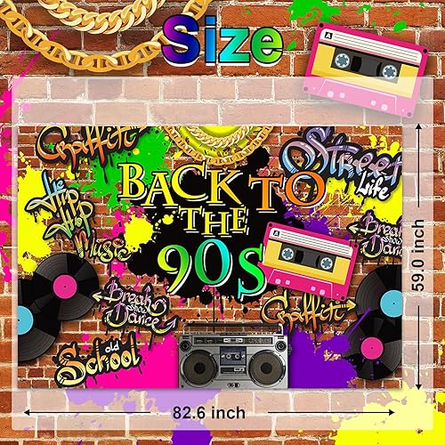 Miniatura 4 de Mocsicka Telón de fondo de los años 90, hip hop, graffiti, pared de ladrillo, retro, radio, fotografía de moda, fondo de fiesta temática de los años