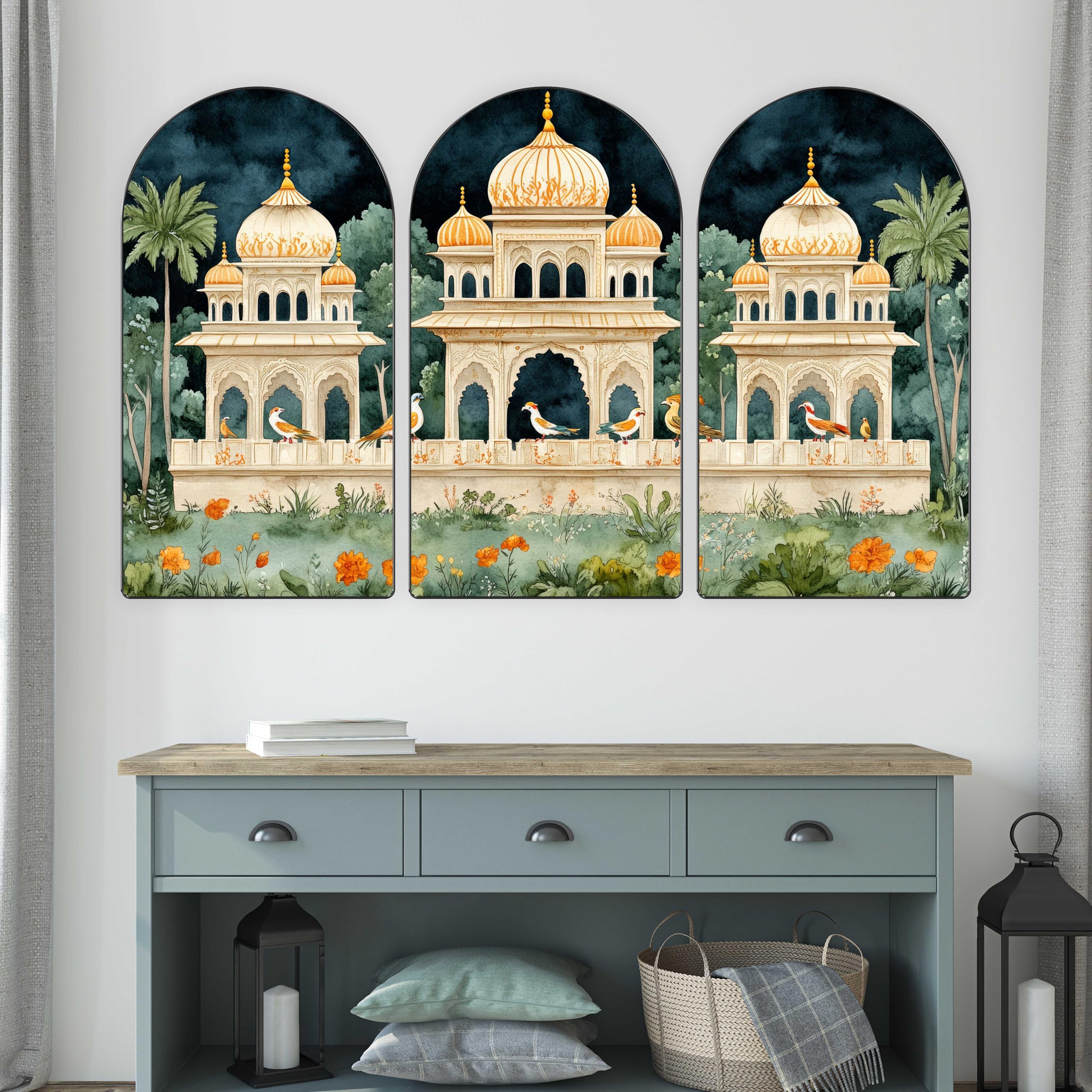Livin'luxe Golden Tree Arch Shape 3 Panel Wall Painting Set -24 Livin'luxe Golden Tree Arch Shape 3 Panel Wall Painting Set -24