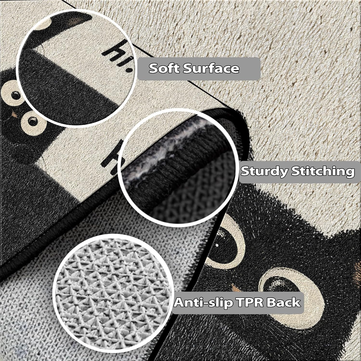 NYZE Black Cat Door Mat Welcome Entryway Rug Soft Non-Slip Floor Mat Low Pile Throw Washable Area Rug for Bedroom, Bathroom, Kitchen, Front Door Entry Entrance(35.4'' x 23.6'')