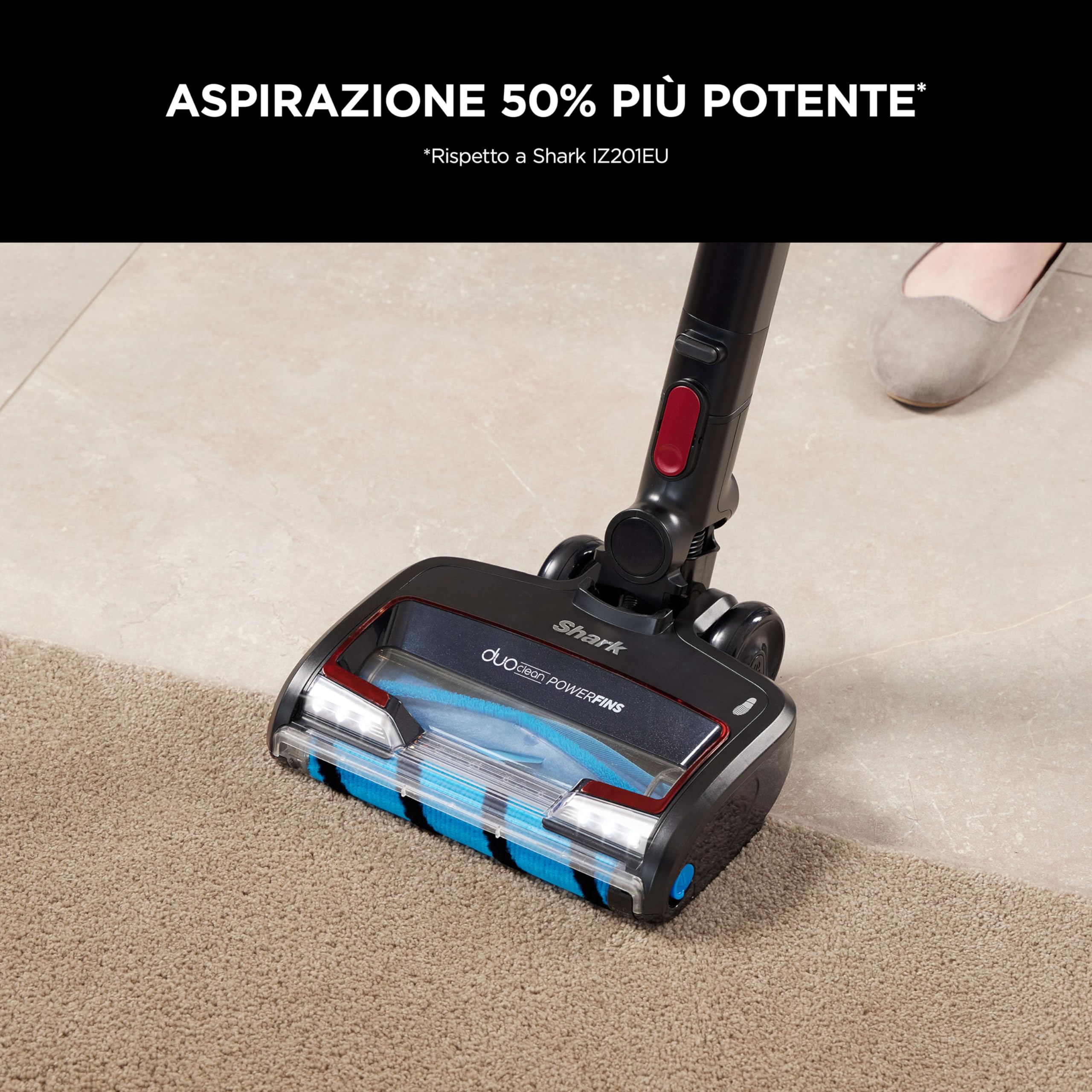 Shark Aspirapolvere Senza Fili DuoClean, Fino a 60 Minuti di Autonomia, Senza Sacco, con Tecnologia Antigroviglio, per Tutti i Tipi di Pavimenti e Tappeti, Anti-Allergeni, Nero/Rosso, IZ300EUT