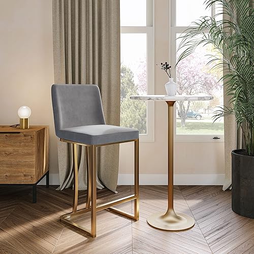 Miniatura 5 de BELLEZE Hutton - Juego de 2 taburetes de bar de 24 pulgadas, taburetes de bar tapizados con marco de metal dorado, sillas modernas de altura de