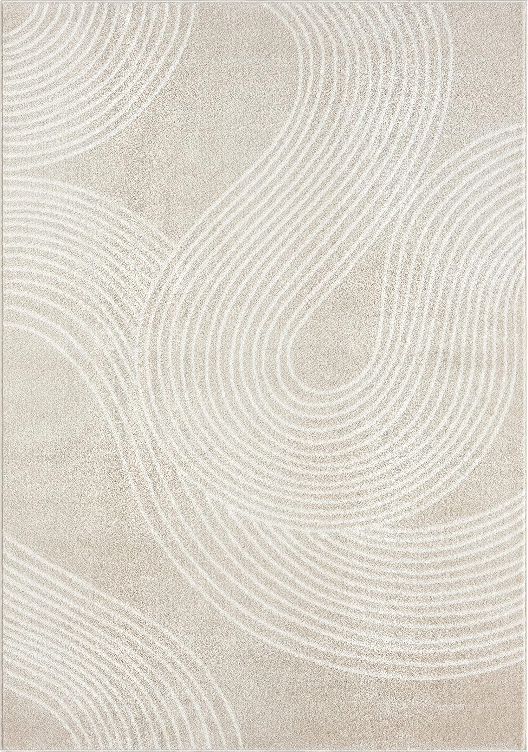 Abani Beige and White Swirl Area Rug | 6'x9' Cream Carpet with Wave Pattern | Modern Rug for Living Room, Bedroom and Office | Nuevo Collection