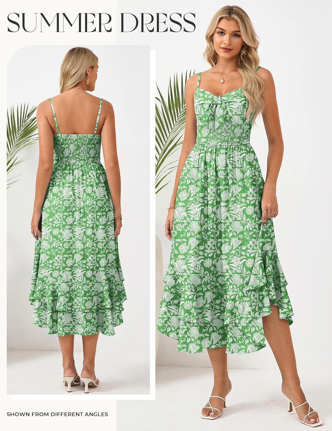 GRACE KARIN Women's Summer Floral Maxi Dress Spaghetti Strap A Line Beach Boho Dresses Ruffle Tiered Casual Dress - Image 2