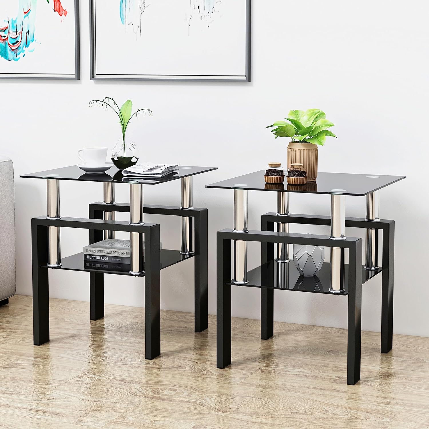 Amazon.com: Modern Tempered Glass Coffee Table End Table, Square Glass ...