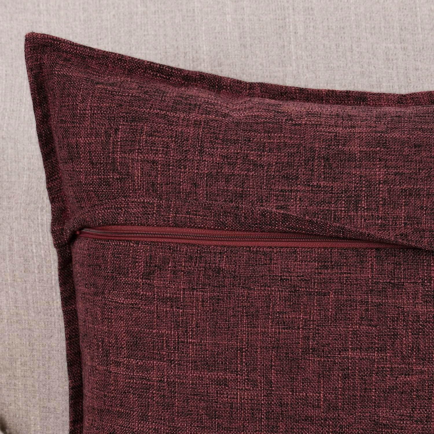 MADIZZ Pack of 2 Decorative Faux Linen Euro Sham Pillow Covers 24x24 Inch Burgundy Natural Soft Boho Farmhouse Couch Throw Pillows for Bed Accent Modern Pillowcase for Sofa Living Room Home Decor
