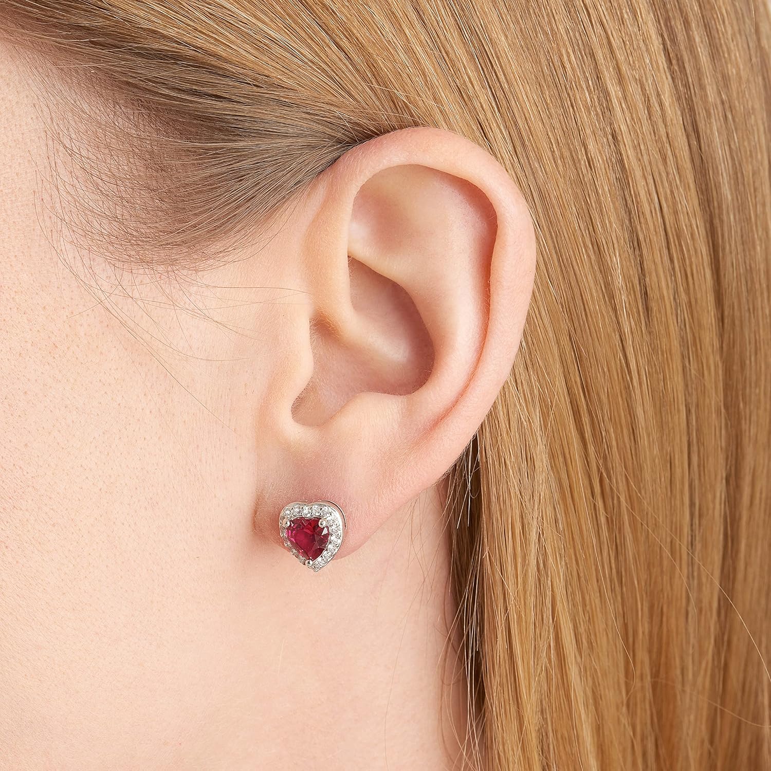 MORGAN & PAIGE .925 Sterling Silver Gemstones and White Sapphire Halo Heart Pendant Necklace, Ring and Stud Earrings for Women Set - Birthstone Jewelry Sets for Women, 18in Cable Chain, Size 7 Ring - Image 3