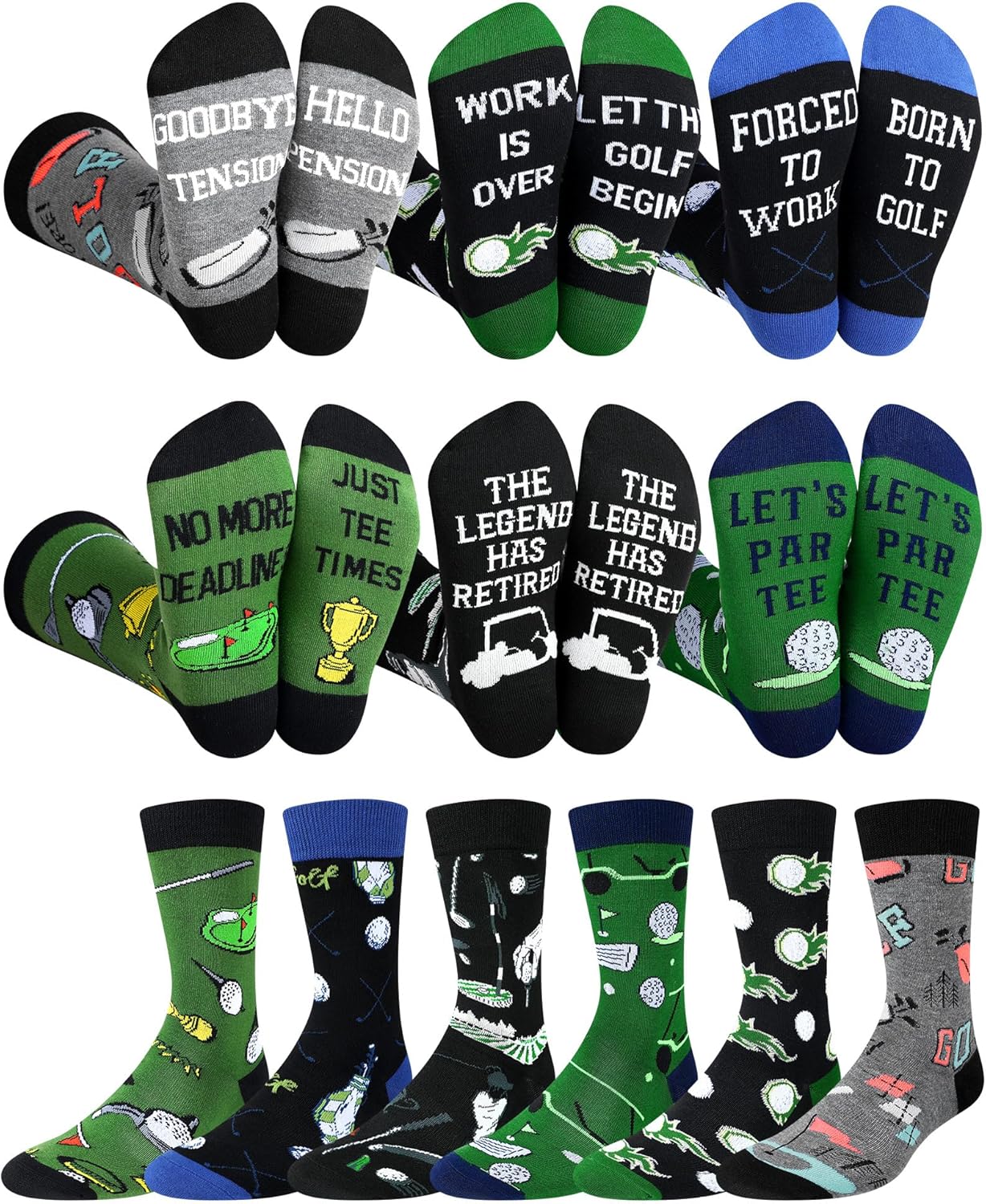 6 Pairs Funny Retirement Gift Novelty Golf Retired Gag Sock Novelty Party Decoration for Men Women Coworker Nurse