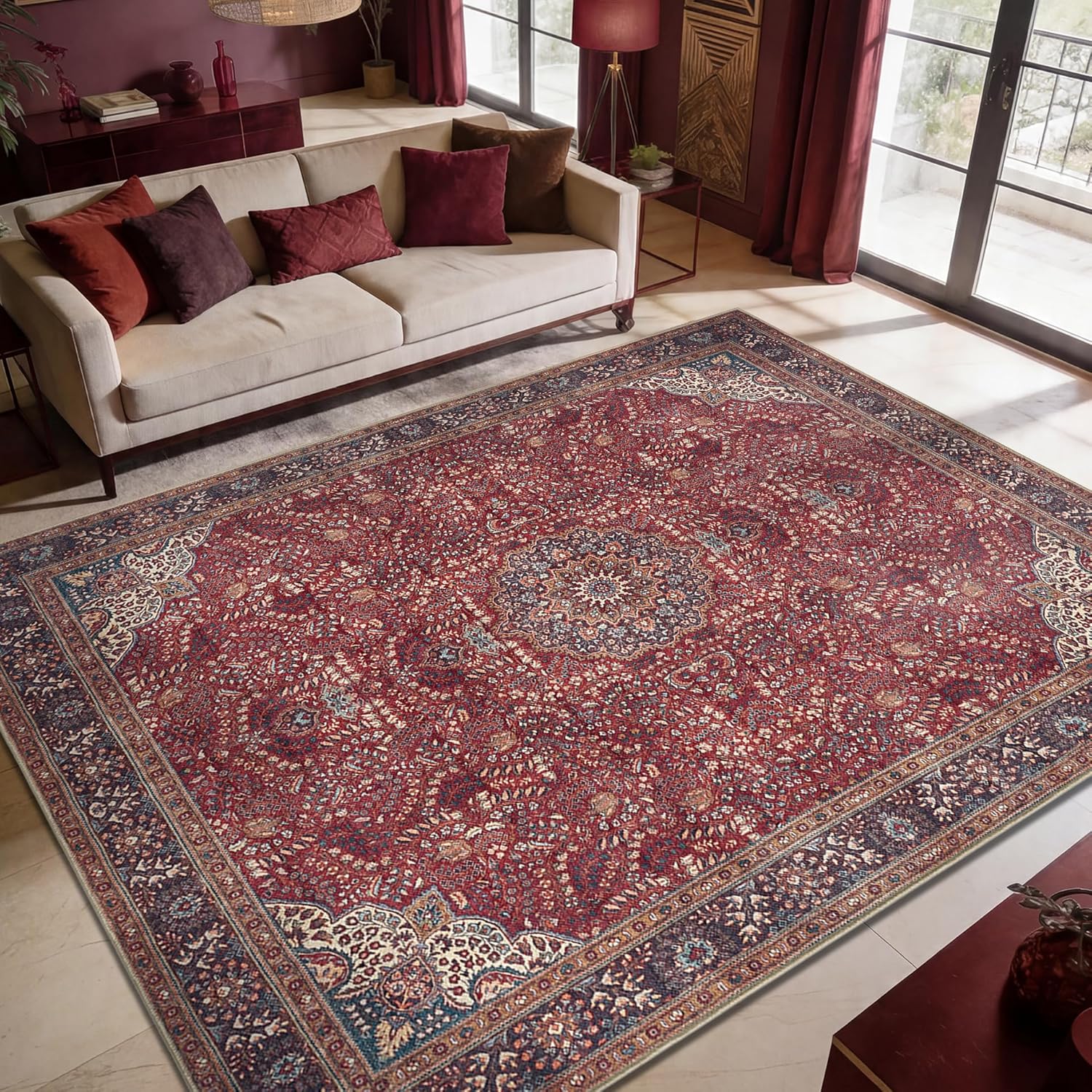 Keen Home Design 8x10 Rug - Machine Washable Area Rug with Non-Slip Backing, Ideal for Living Room, Dining Room, Bedroom - Vintage, Easy Clean, Durable, Low Pile Rug - (8' x 10')