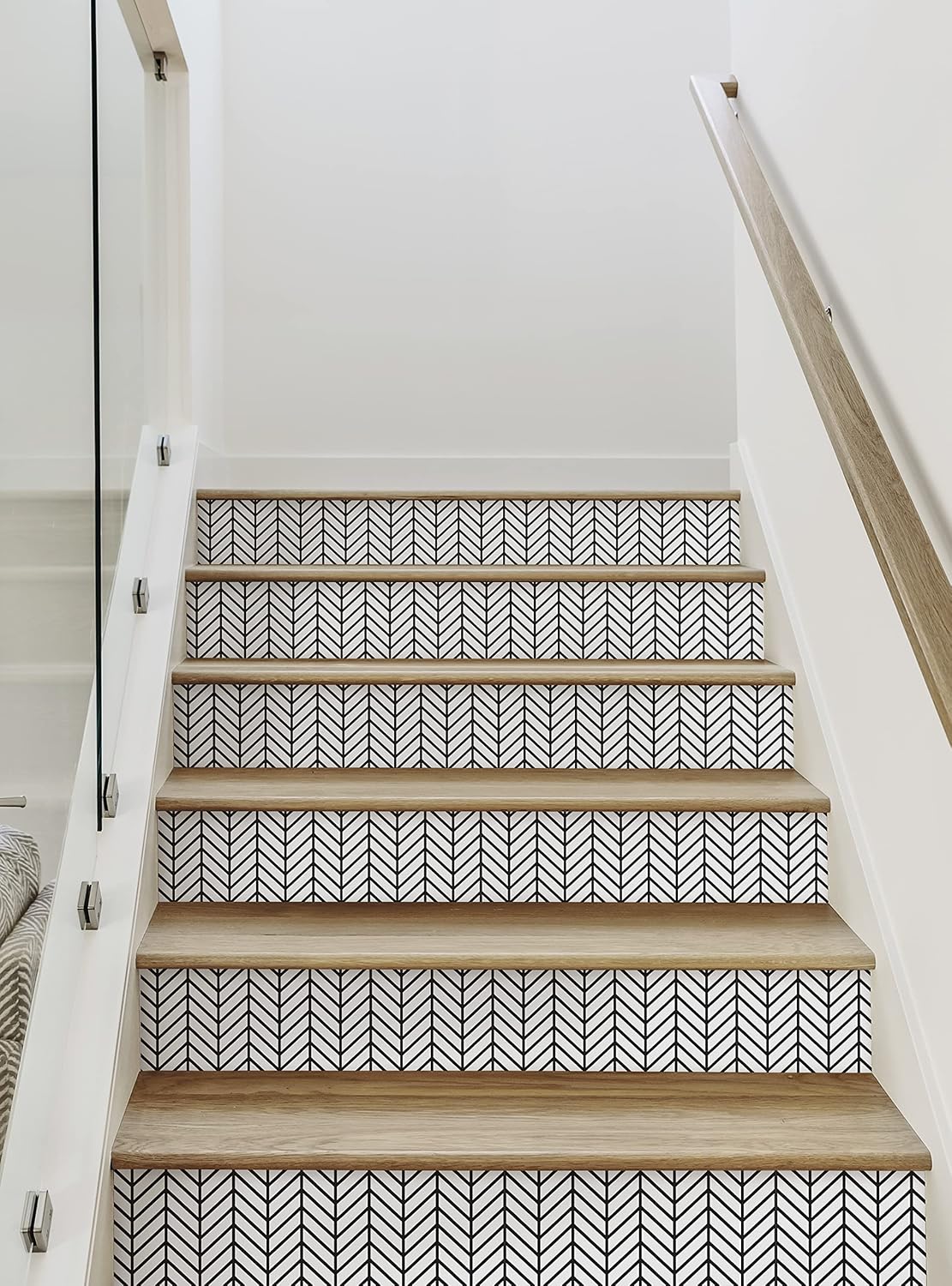 Herringbone Lines Peel and Stick Stair Riser Strips (Black, 6 Pack - 48" w x 6.5" h)