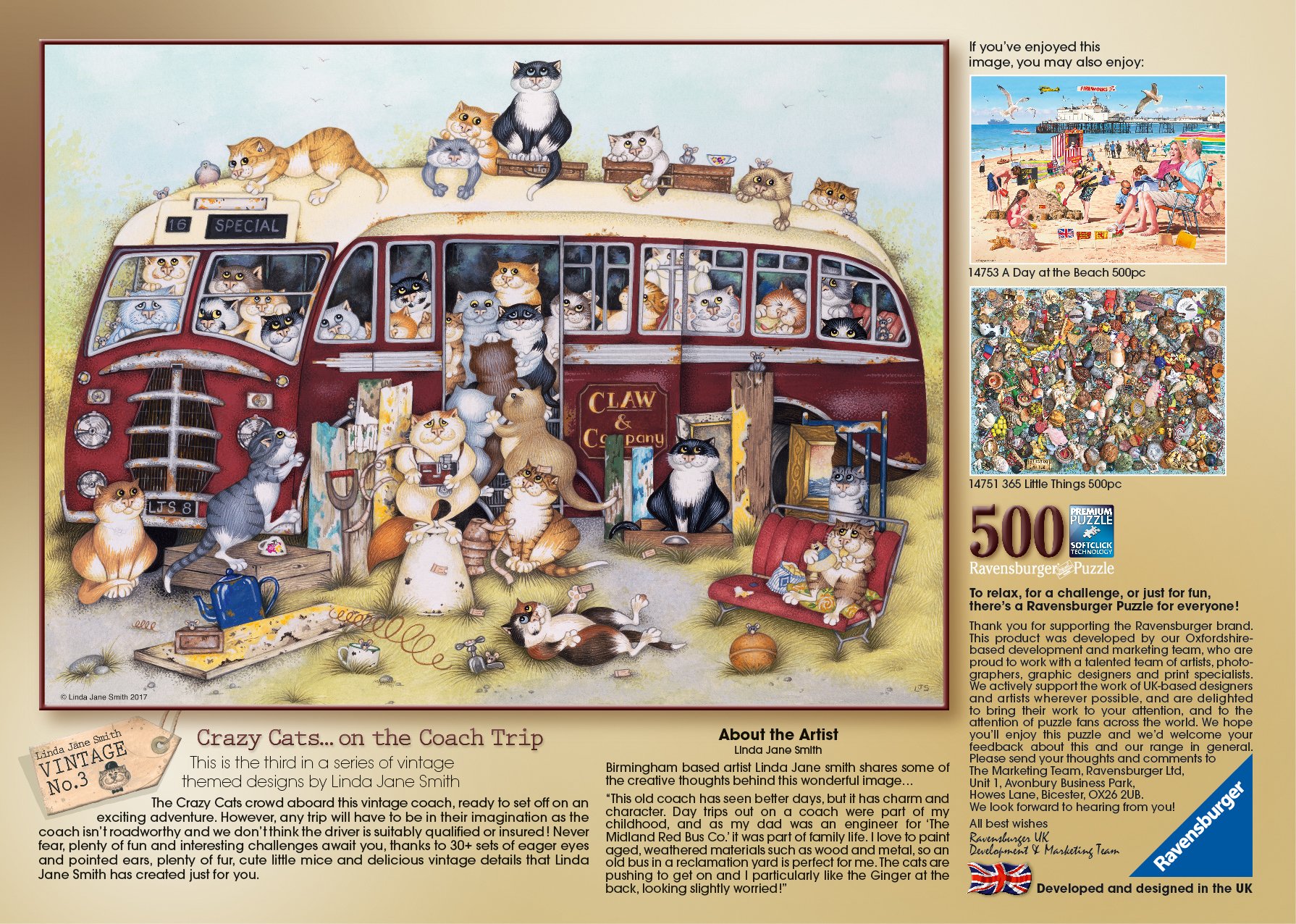 Ravensburger Crazy Cats No.3 Vintage Bus 500pc Jigsaw Puzzle