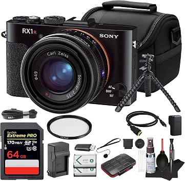 Sony Cyber-Shot DSC-RX1R Digital Camera Full-Frame 24.3MP Camera with Fixed 35mm f/2 Zeiss Lens for Travel, Street Photography & Portraits | 64GB Card | Replacement Battery | 49mm UV Filter | More