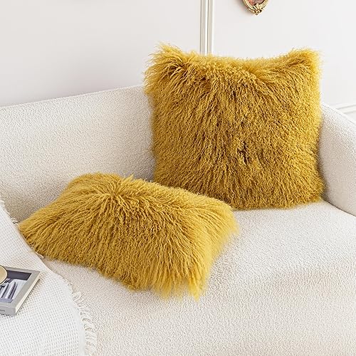 Miniatura 5 de MOOX Fundas de Almohada de Piel de Cordero Mongol Lumbar Throw Funda de Almohada de Piel de Oveja Lana Auténtica Piel Tibetana Acento Sala de Estar