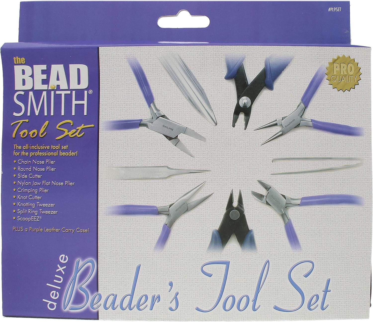 The Beadsmith Deluxe Beader’s Tool Set – 10-Pieces: Round, Chain, Side Cutter, Crimper, Knot Cutter, Knotting & Split Ring Tweezers, Bead Scoop, Nylon Jaw Flat and a Leatherette Carrying Case