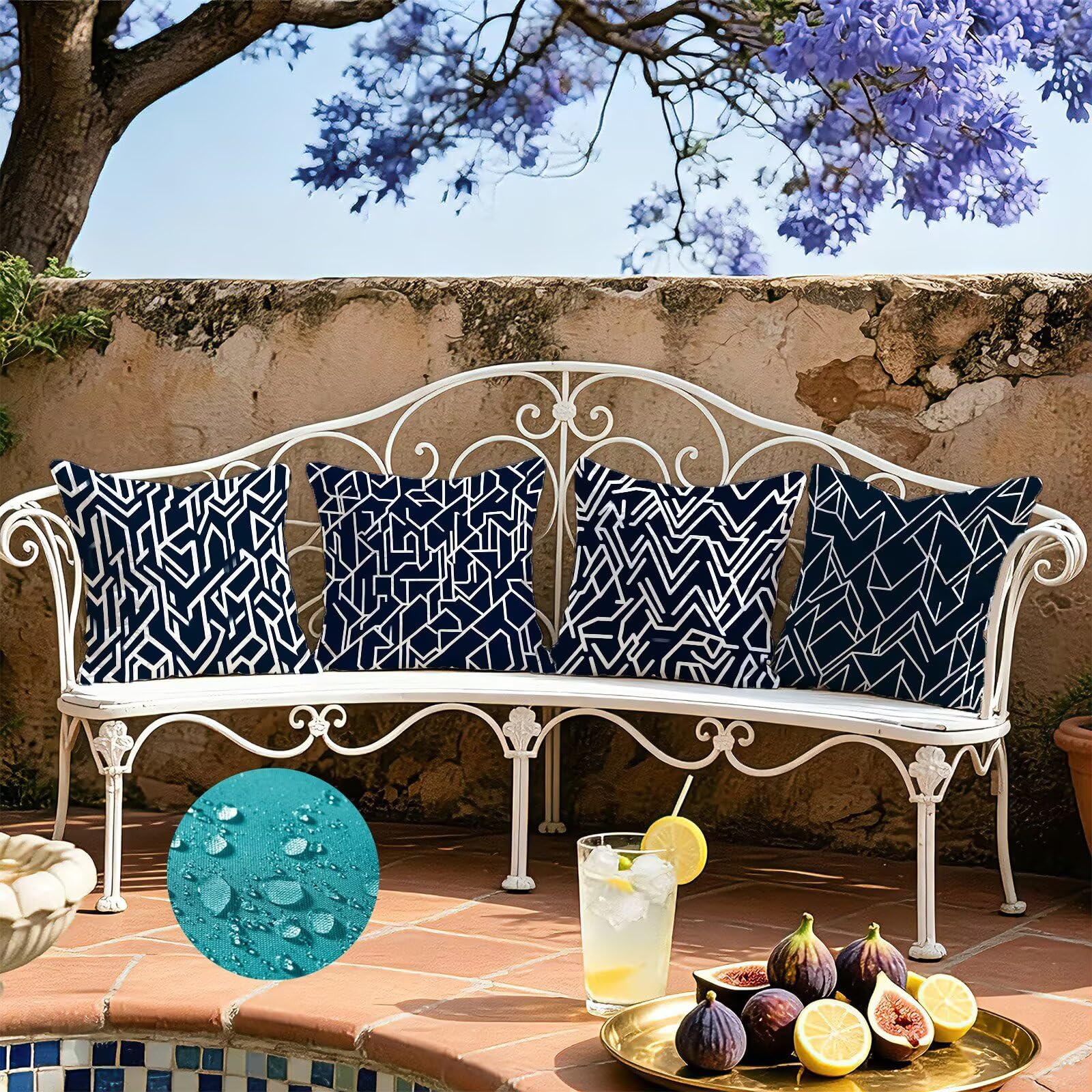 Blu Federe Cuscini Divano 65x65cm, Cuscini da Esterno Set de 4, Cod-289