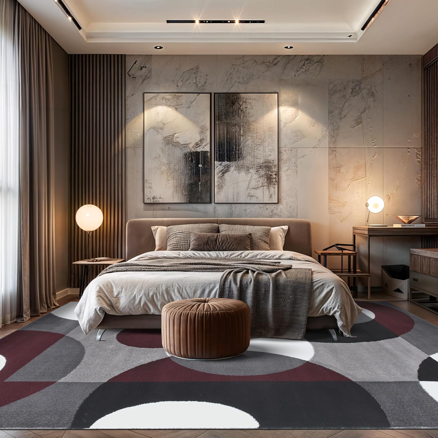 Rugshop Modern Circles Carpet Easy Maintenance for Home Office,Living Room,Bedroom,Kitchen Soft Area Rug 9' x 12' Burgundy