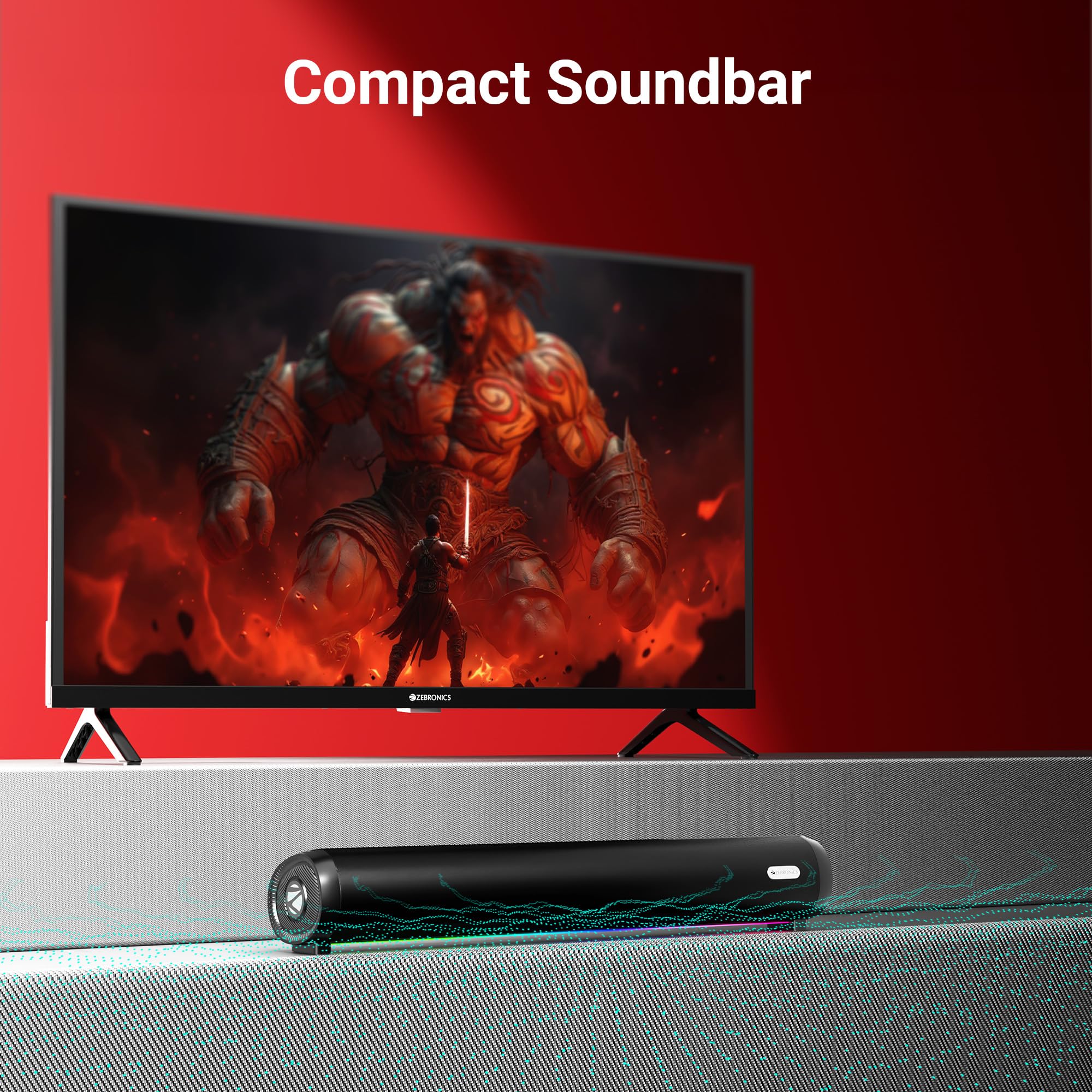 Zebronics Wireless Bluetooth Soundbar, 42 Watts, Upto 7h Playback, Dual 57mm Drivers, Dual Passive Radiators, TWS, Call Function, Type-C Charging, USB, AUX (Vita Bar 301)