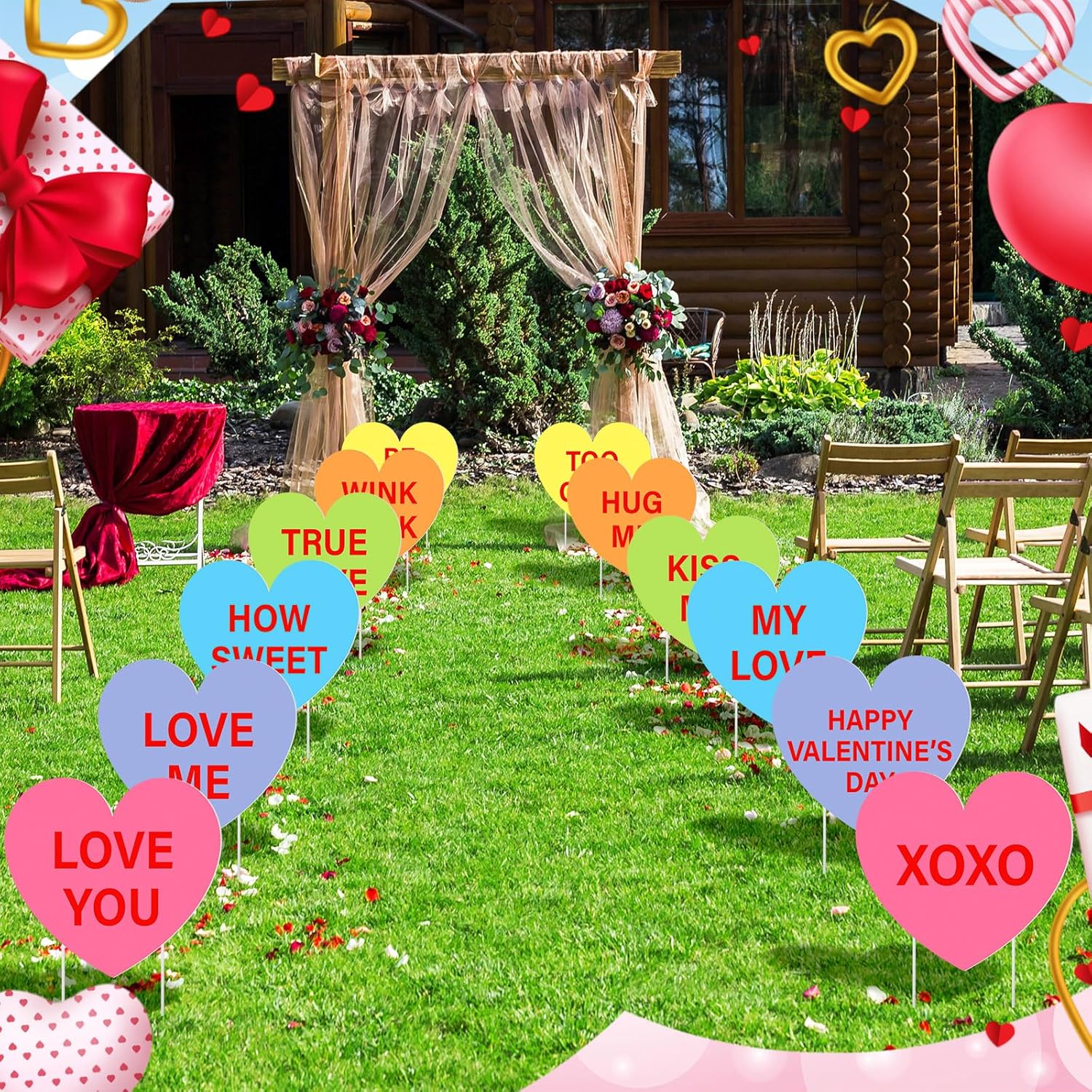 Amyhill 12 Pcs Valentine's Day Yard Signs Conversation Hearts Sweethearts Candy Sayings Outdoor Lawn Decorations Valentine Candy Heart Love Sign Cutouts Wedding Bridal Shower Supplies Garden Decor