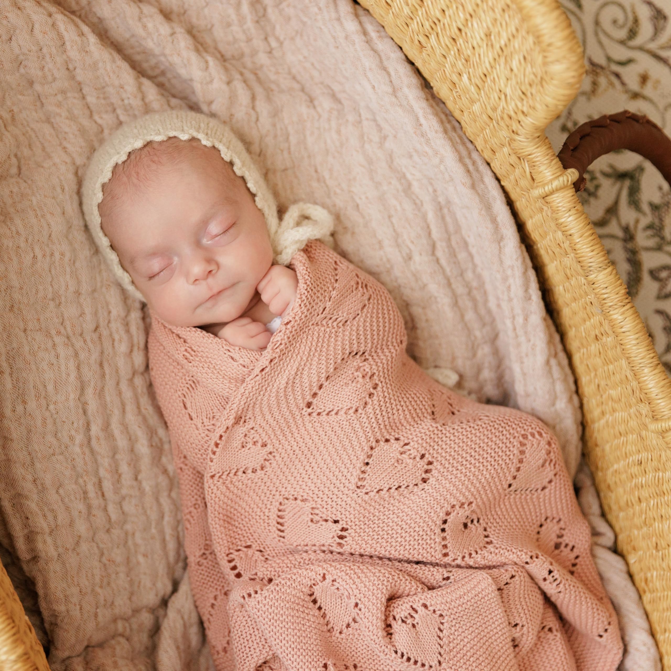 Coperta per Fasciatoio per Neonati Lavorata a Maglia in 100% Cotone di Lusso - Coperta Morbida e Accogliente per Passeggino per Culla Unisex per Neonati e Ragazze (Rosa)