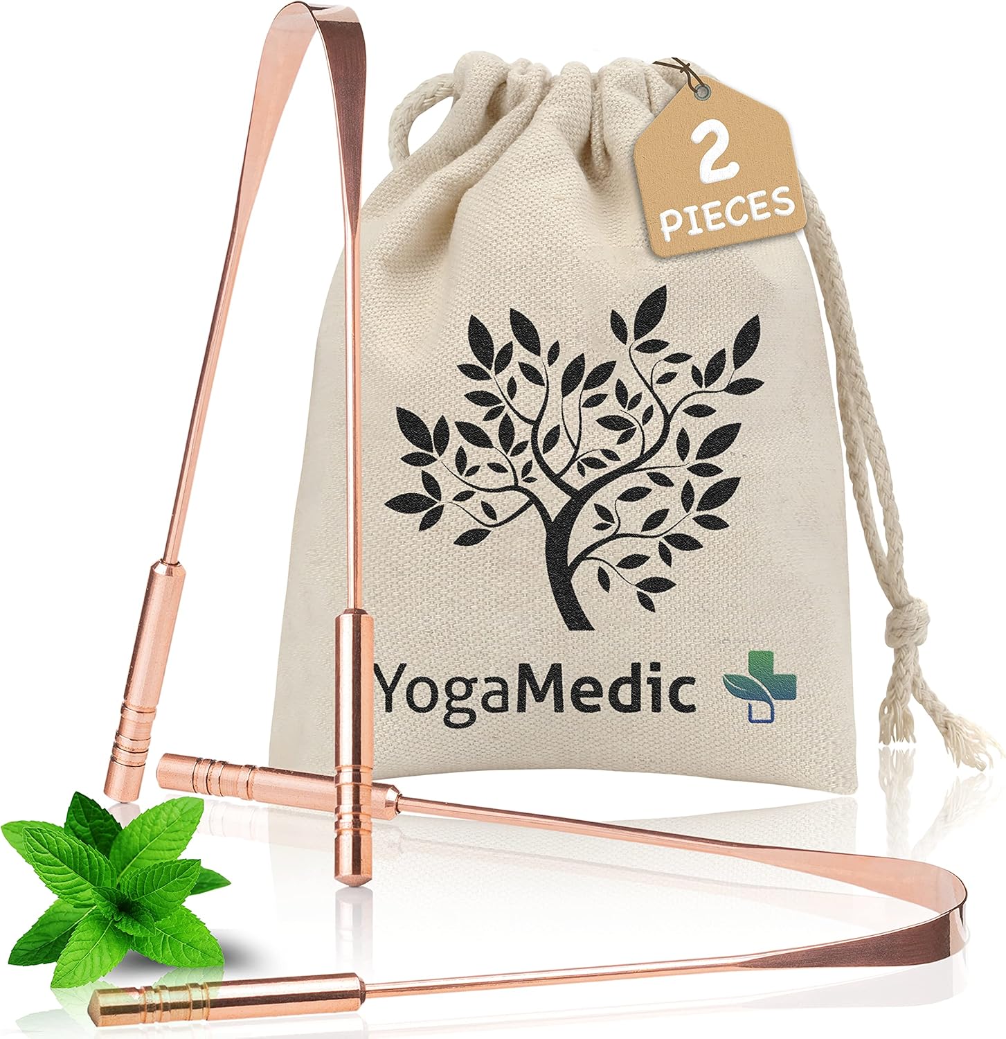 YogaMedic Tongue Scraper 2 Pack 100 Copper with Travel Case Tongue