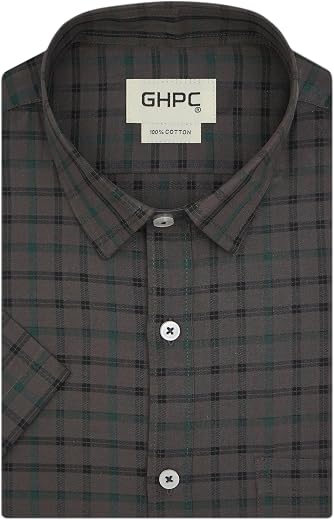 GHPC 100% Cotton Checkered Half Sleeves Regular Fit Formal Shirt for Men