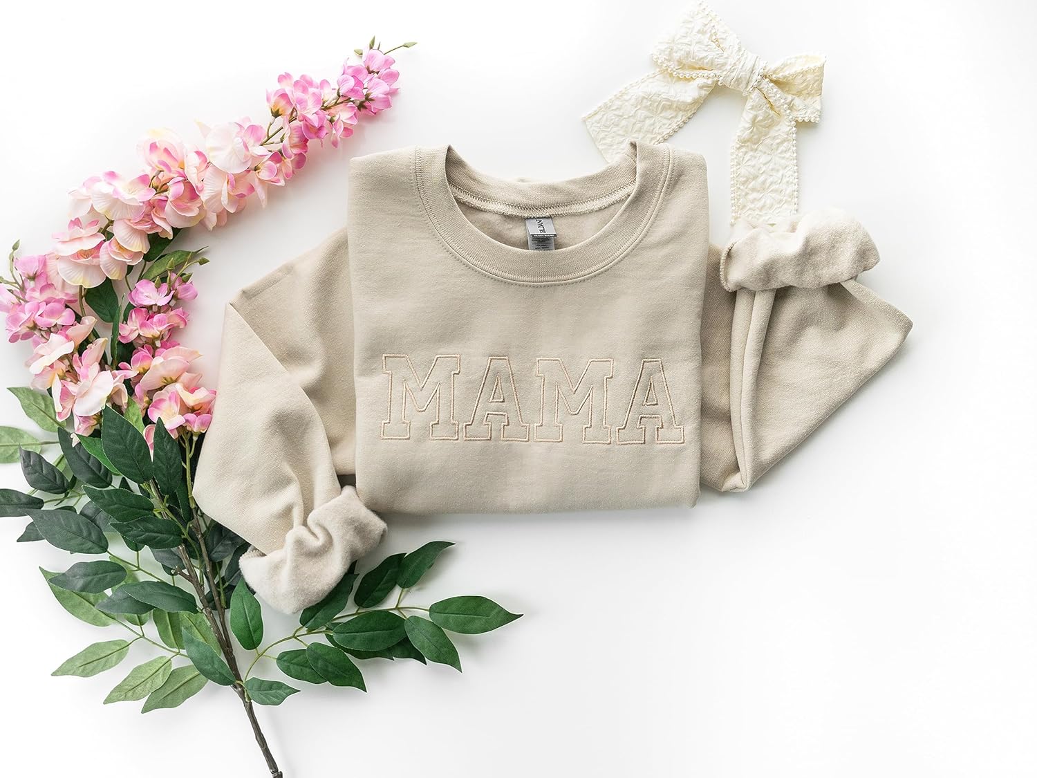 Embroidered - Mama Sweatshirt - Embroidery Mom Sweatshirt Custom Gift for Wife - Mom Outfit - Mama White