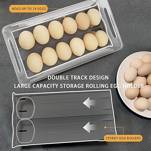 Miniatura 6 de Soporte rodante para huevos para refrigerador, dispensador de huevos de 24 unidades para refrigerador, organizador automático de contenedores de