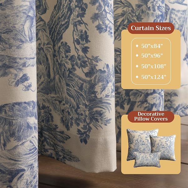 Maison d' Hermine Curtains for Living Room 100% Cotton 96 inch Length One Panel Light Filtering Toile Curtains for Bedroom Windows with Rod and Loop Pockets Drapes (The Miller Blue, 50" W x 96" L) - 4