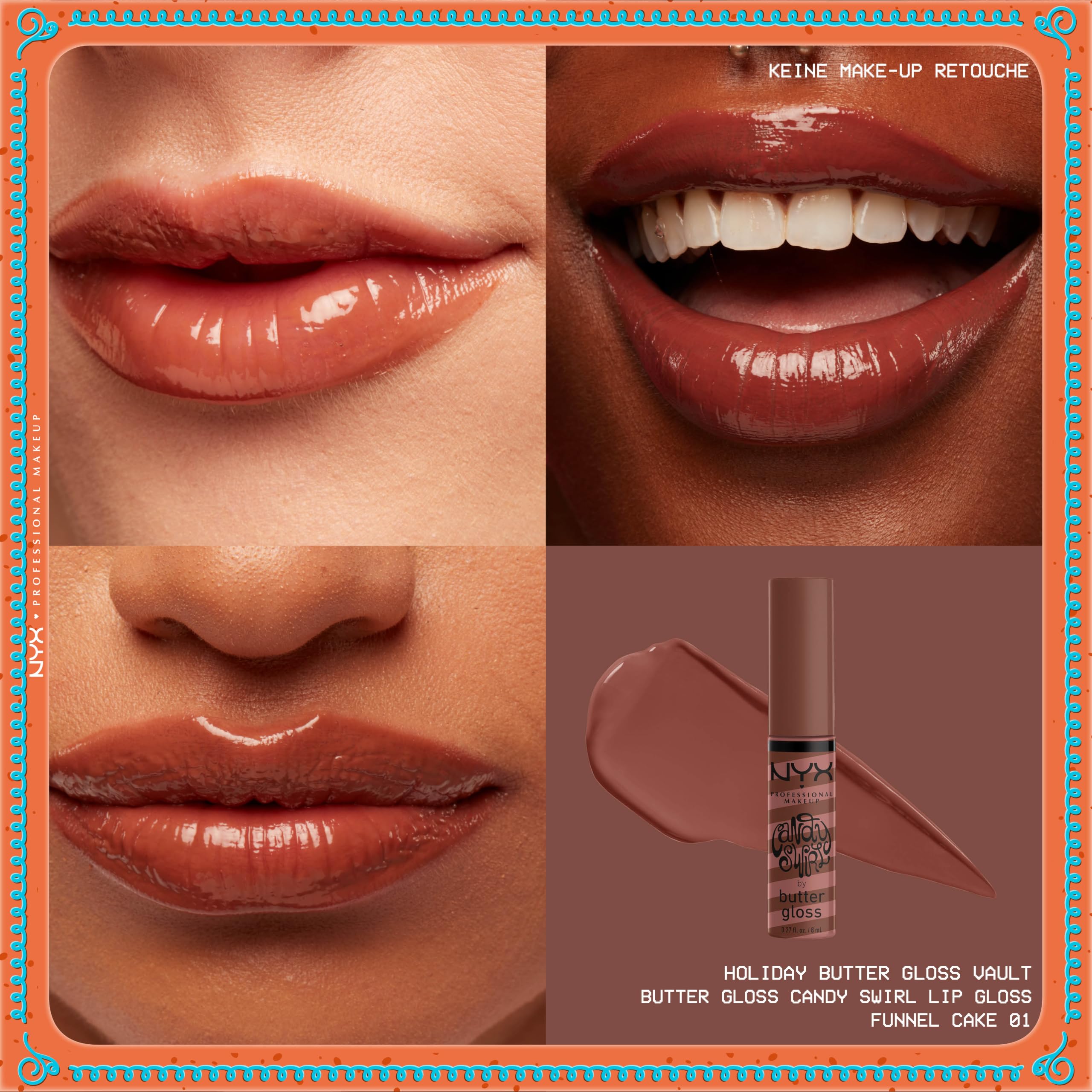 NYX Professional Makeup Butter Gloss Vault Lipglosse in Schneeflocken-Optik, Mit glänzendem Finish und nicht klebriger Formel, Butter Gloss Vault, 10 Stück