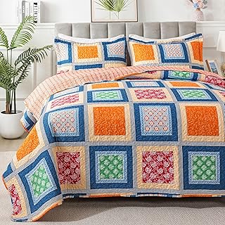HoneiLife Quilt Set Queen Size - Retro Bedspreads 3-Pieces,Lightweight C...