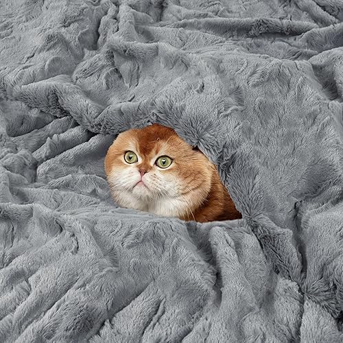 Miniatura 3 de TOONOW Manta de lujo de piel sintética, de doble cara, suave, esponjosa, mullida y mullida para sofá o cama (gris claro, tamaño individual extra