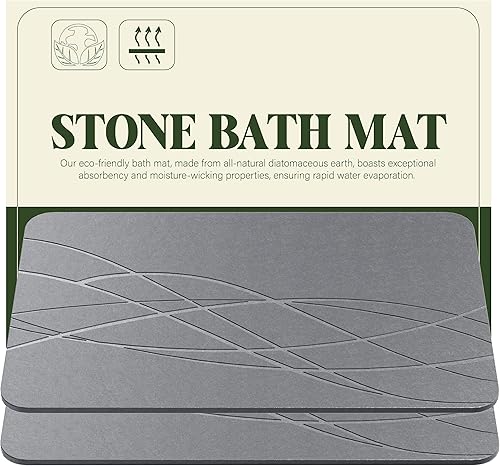 UBTKEY Tapete de baño de piedra para baño, tapete de ducha de piedra de diatomita, tapete de secado de platos de piedra para encimera de cocina,