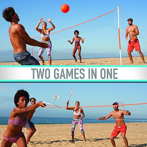 Miniatura 4 de Franklin Sports - Juego de voleibol  bádminton patio trasero  voleibol de playa  red de bádminton con raquetas pájaros voleibol  bolsa de transporte