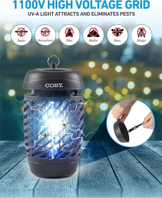Coby Bug Zapper for Outdoor & Indoor, 10W, Covers 800 Sq. Feet, Non-Toxic, Chemical-Free, Black (CBZ1J6)