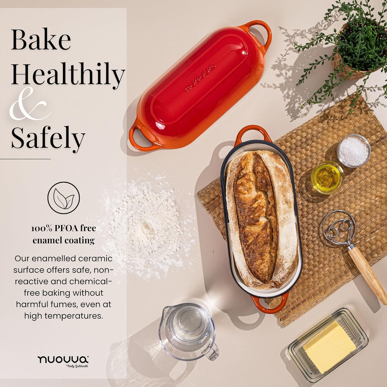 Enamelled Cast Iron Bread Loaf Pot – Dutch Oven For Sourdough Bread Baking – Oven Safe Non Stick Bread Pot – Rectangular, Orange, 34cm x 16cm – by Nuovva - Image 6