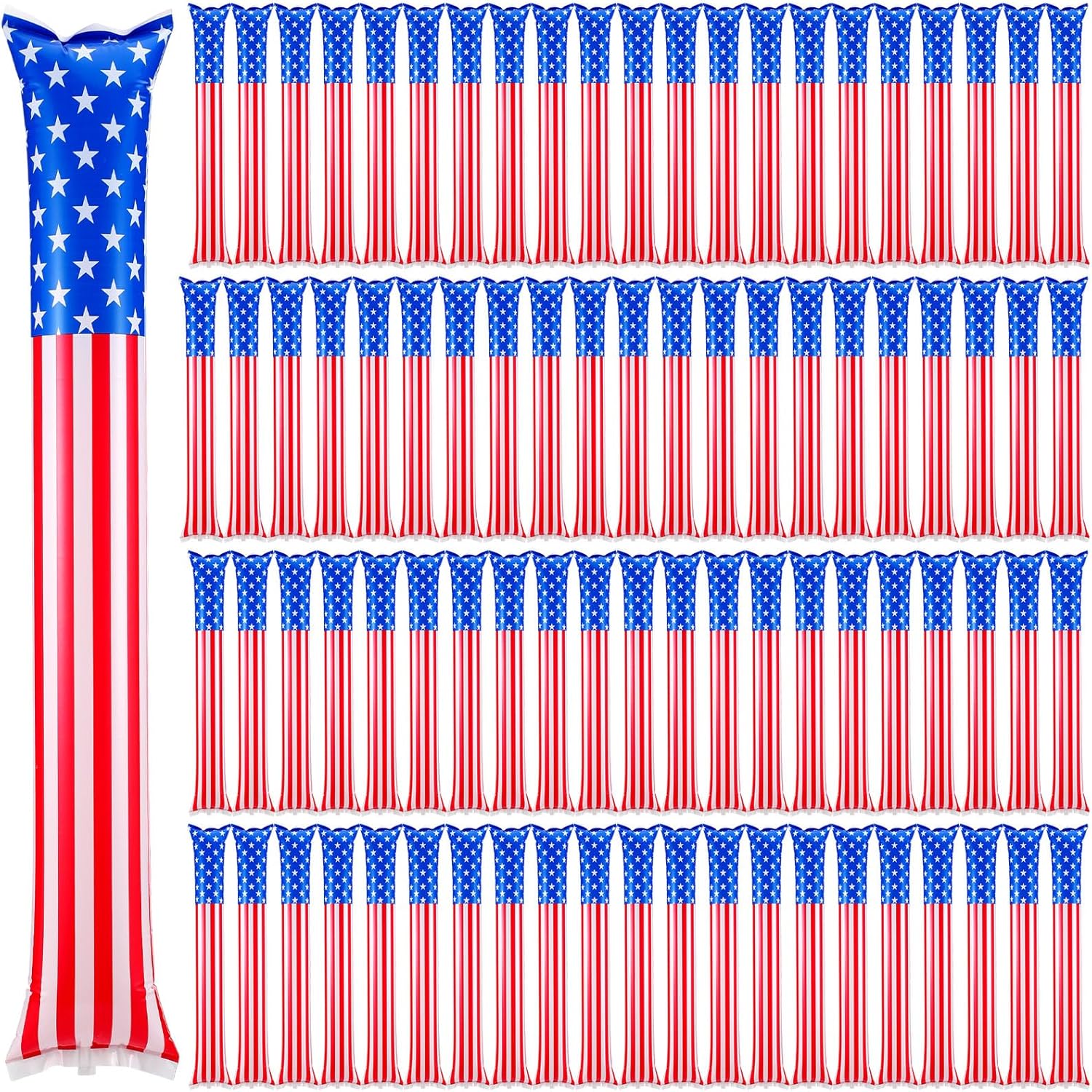 100 Pcs Brazil Inflatable Cheer Sticks Brazilian Flag Thunder Boom Sticks Cheerleading Spirit Noise Makers for Football Games Sports Events Carnaval Parades Indoor Outdoor Party Supplies