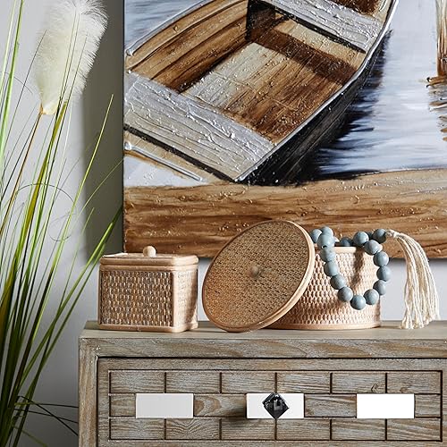 Miniatura 5 de Deco 79 Caja de almacenamiento de ratán juego de 2 8 pulgadas 5 pulgadas de ancho marrón claro