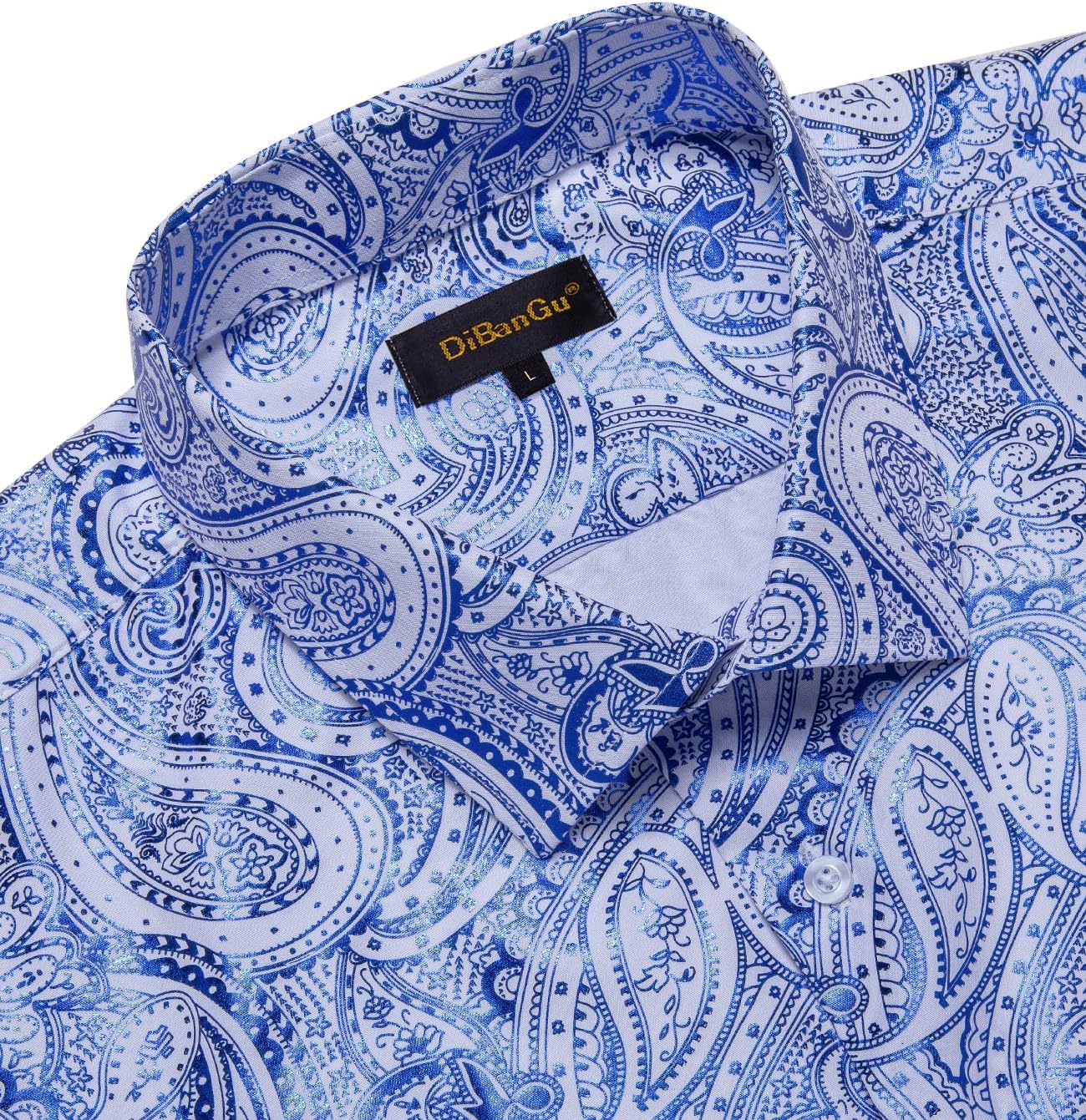 DiBanGu Mens Paisley Dress Shirt Luxury Printed Long Sleeve Button Down Shirts Regular Fit Shiny Shirts for Wedding Prom