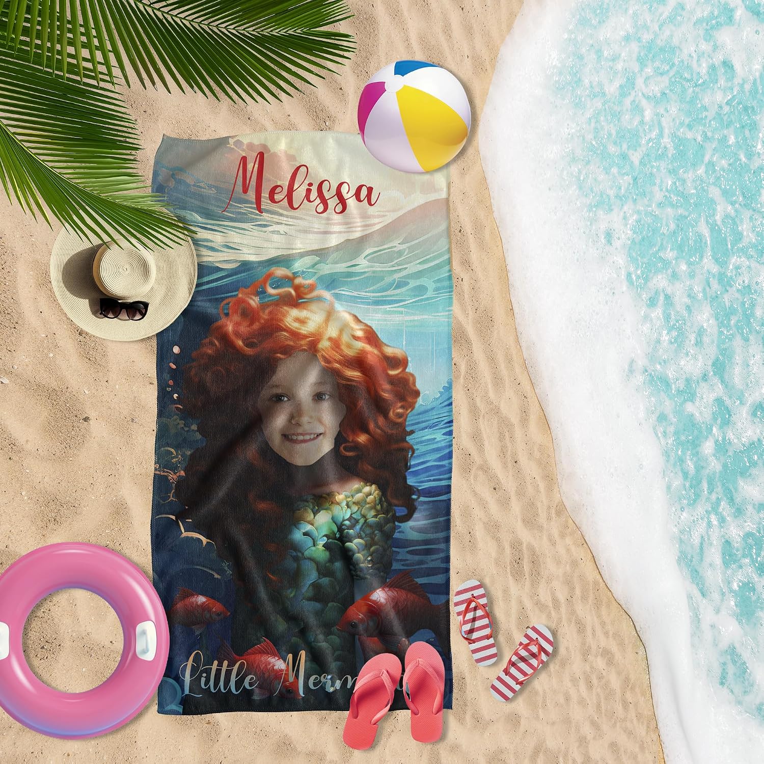 Personalized Beach Towels for Kids, Mermaid Towel for Girls, Princess Custom Gifts for Daughter Niece Sister, Birthday Kindergarten Graduation Easter Gift for Her KC10